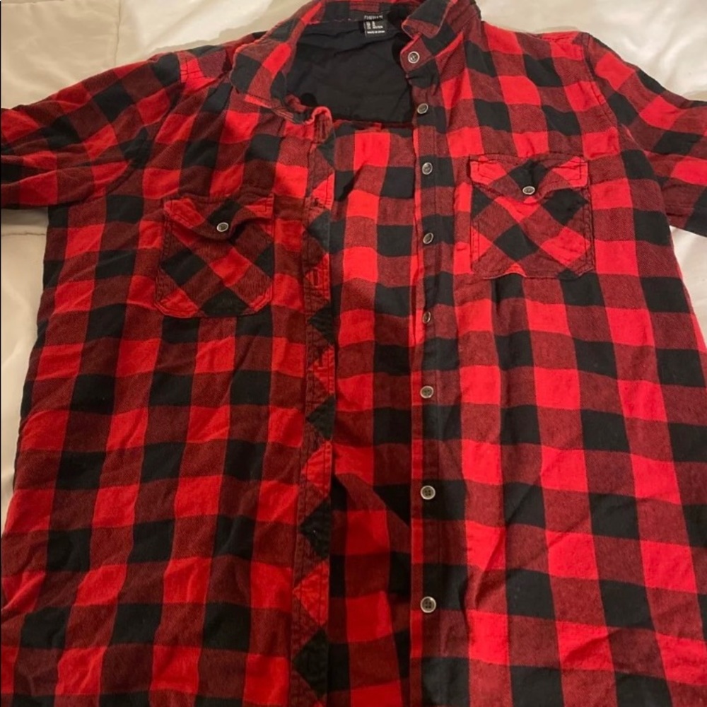 red flannel (missing button on right sleeve)